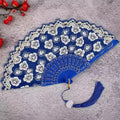 Chinese Folding Fan – Flower Pattern Hanfu Fan with Tassel