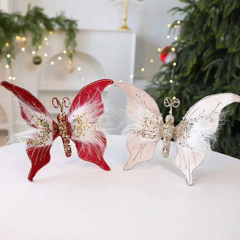 Glitter Fabric Butterfly Christmas Tree Ornament 30×22cm