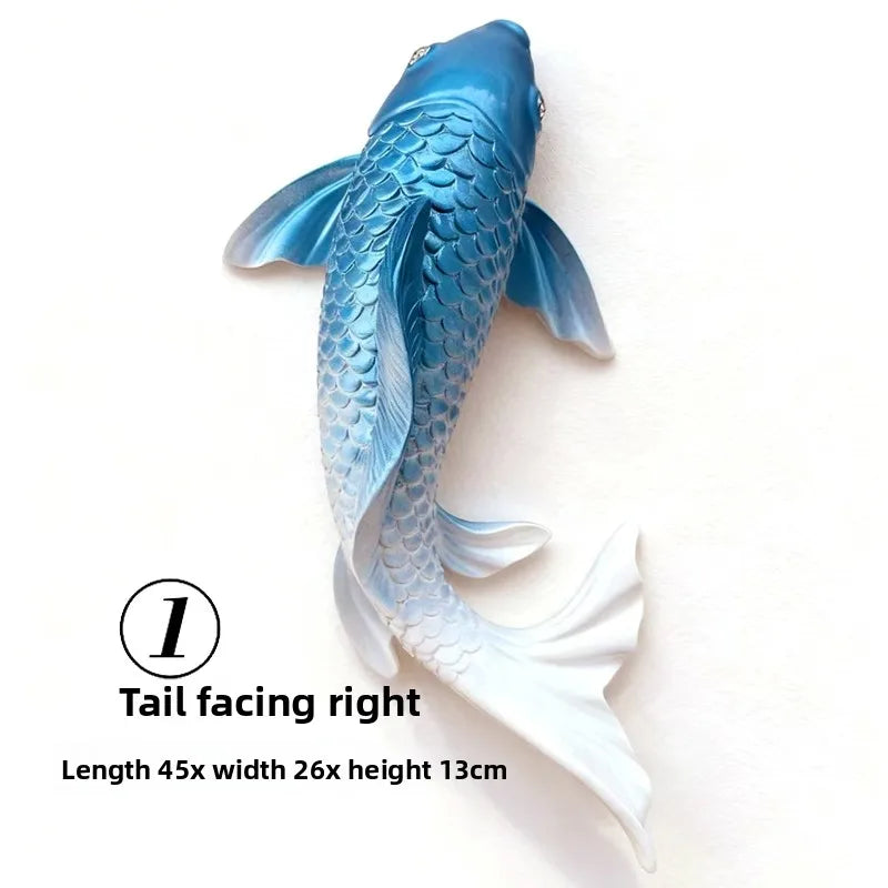 Lucky Koi Fish 3D Wall Decor, Resin Stereoscopic Carp Wall Hanging, Creative Wealth Feng Shui Home Art Wall Sticker Ornament Oasis Select G Right