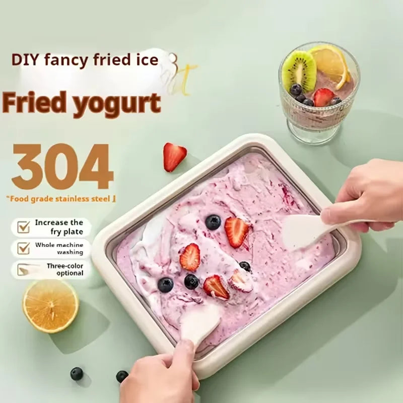 Household Ice Cream Maker Pan with 1 Scraper Instant Rolled Ice Cream Maker DIY Sorbet Frozen Yogurt Maker Ice Stir Fry Machine Oasis Select