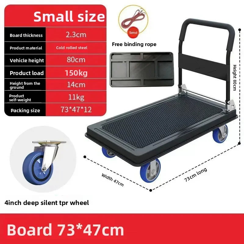Multi-functional Silent trolley Steel trolley Pull goods Folding flatbed truck Small trailer Truck Supermarket storage Oasis Select Black-B-47-73-4