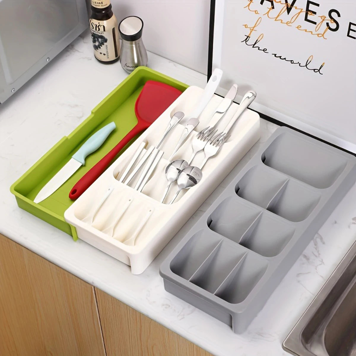 Kitchen Retractable Knife, Fork, Spoon Separation And Sorting Tableware Storage Box Oasis Select
