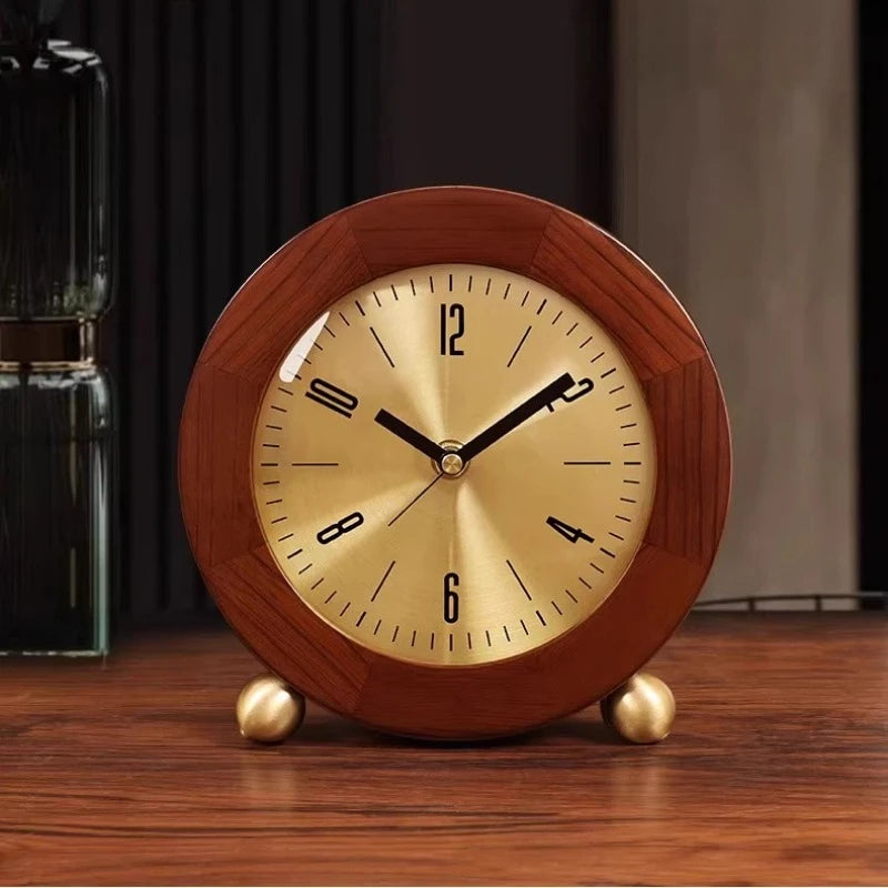 New Chinese-style Solid Wood Wall Clock TV Cabinet Bedside Clock Living Room Desktop Decoration Simple Quartz Desk Clock Oasis Select