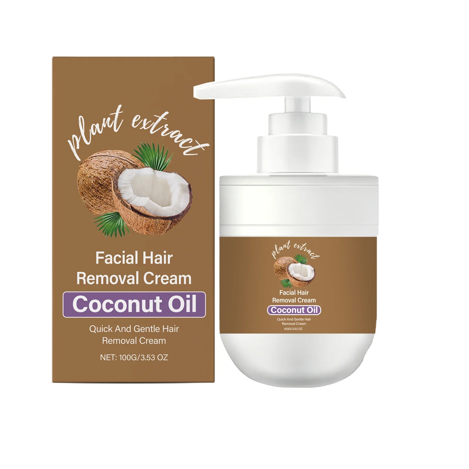 Coconut Hair Removal Cream Painless Depilation Quick & Gentle Long Lasting Moisturizing & Soothing Redness Hair Growth Inhibitor Oasis Select 100g Boxed