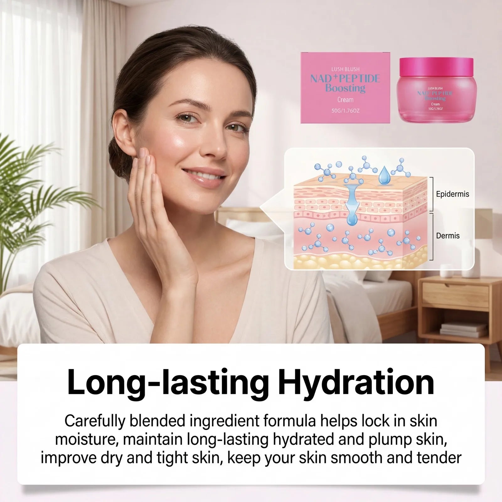 50g NAD+ Peptide Cream Face Moisturizer Firming Lifting Smooths Fine Lines Hydrating Brightening Skin Barrier Glowing Skin Oasis Select