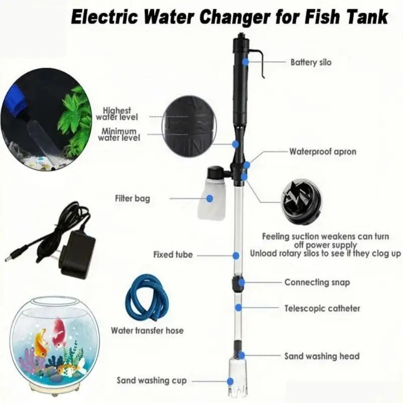 220V Electric Aquarium Siphon – Gravel Vacuum & Water Changer