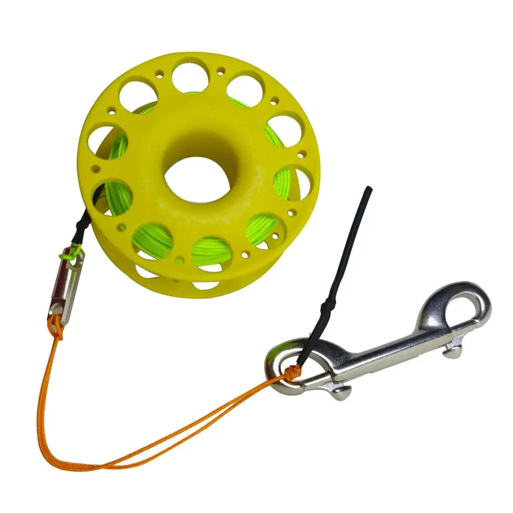 30M Scuba Diving Spool Finger Reel with Stainless Steel double ended hook Tech Snorkeling Equipment Cave Wreck Guide Line Reel Oasis Select Yellow Green Line