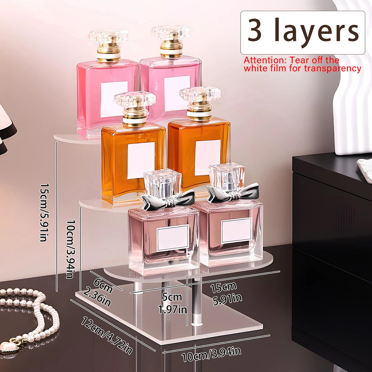1pc desktop 2-4 layer display shelf stepped acrylic transparent storage rack is suitable for perfume hand doll organizer Oasis Select 3layers-Transparent