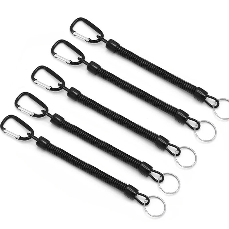 Fishing Lanyards 5pcs Tactical Retractable Spring Elastic Rope With Carabiner Camping Anti-lost Phone Keychain Fishing Rope Oasis Select 5pcs Black China Mainland