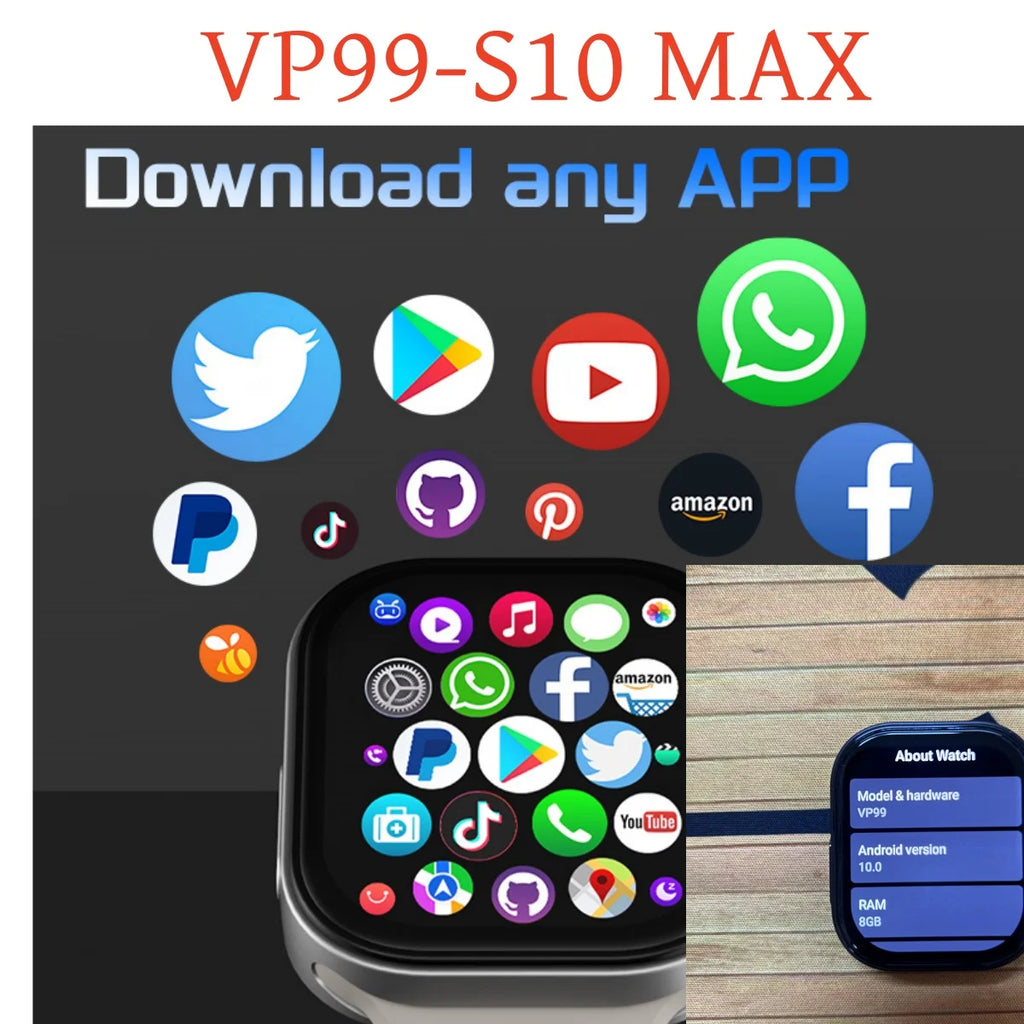 32GB+256GB VP99 Smart Watch 2.29inch Amoled S10 MAX Smartwatch Wrist Phone Heart Rate Rotary Camera GPS Position Game Smartwatch Oasis Select