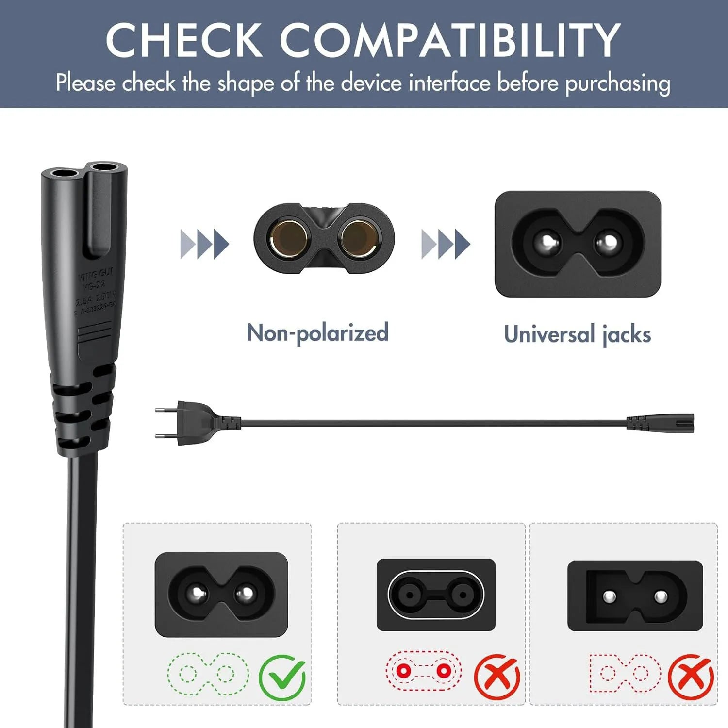 EU US TO C7 Power Cord Cable 2Pin IEC320 C7 Figure 8 For Laptop PS4 LED TV Lamp Speaker Monitor Printer Household Oasis Select