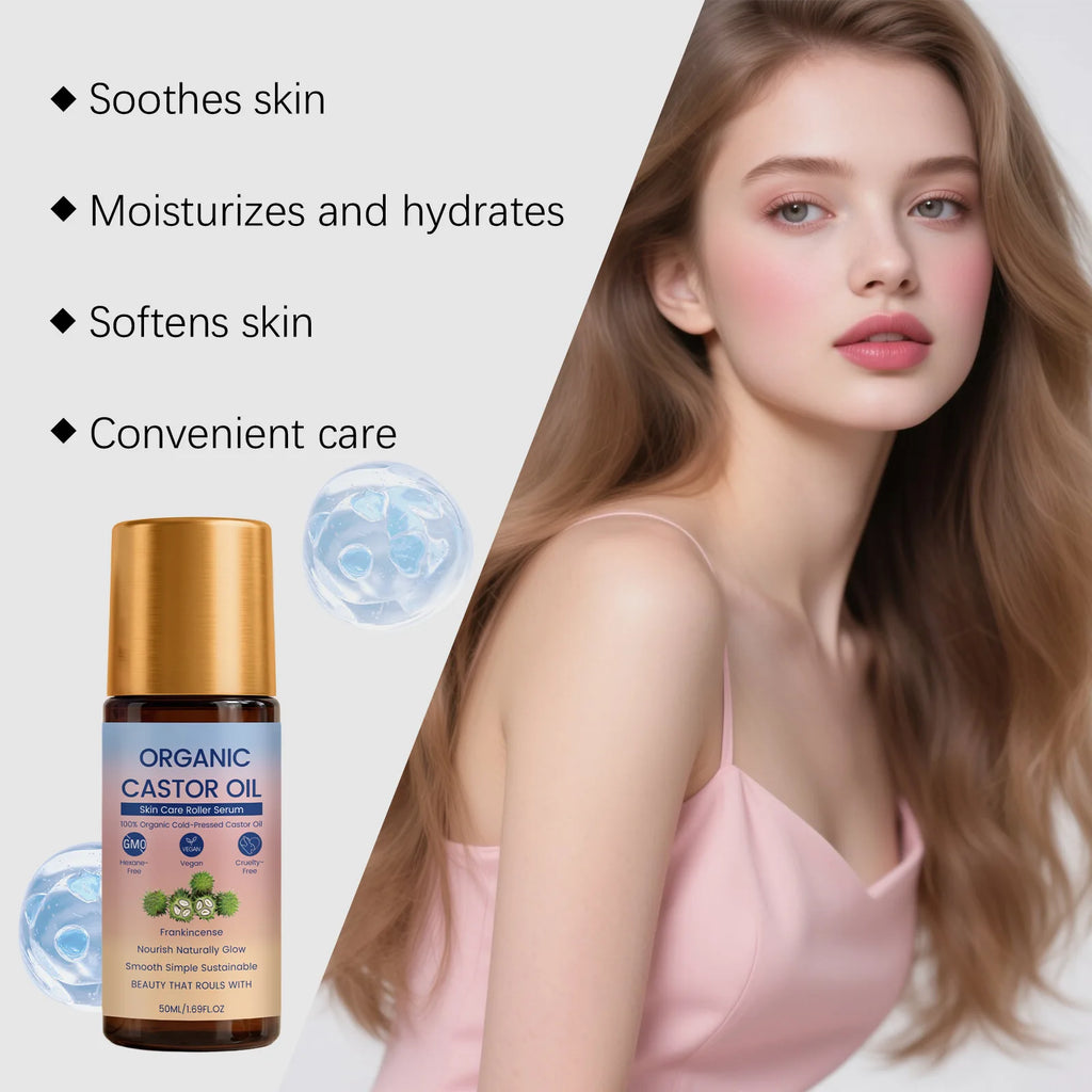 2026 Hot Organic Castor Oil Roller Serum 100% Pure Natural Hair Growth Eyelash Eyebrow Nourish Skin Massage Essential Oil Oasis Select