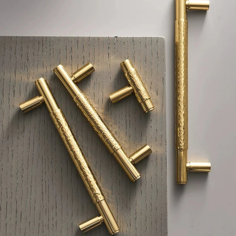 Solid Brass Furniture Handmade Hammer Patterned Wardrobe Door Vintage Light Luxury Cabinet Door Drawer Hardware Handle Oasis Select