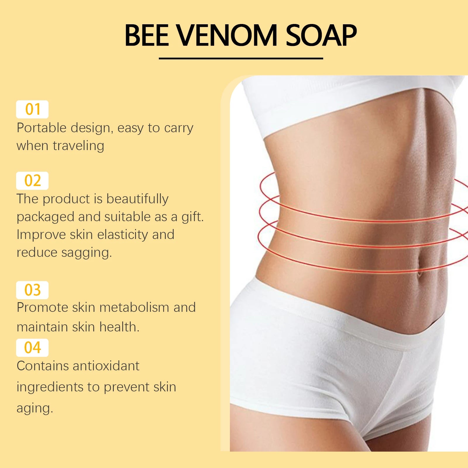Bee Venom Firming Body Soap Toning Bath Bar Deep Nourishing Hydrating Complex For Smooth Soft Skin Gentle Daily Cleansing Oasis Select