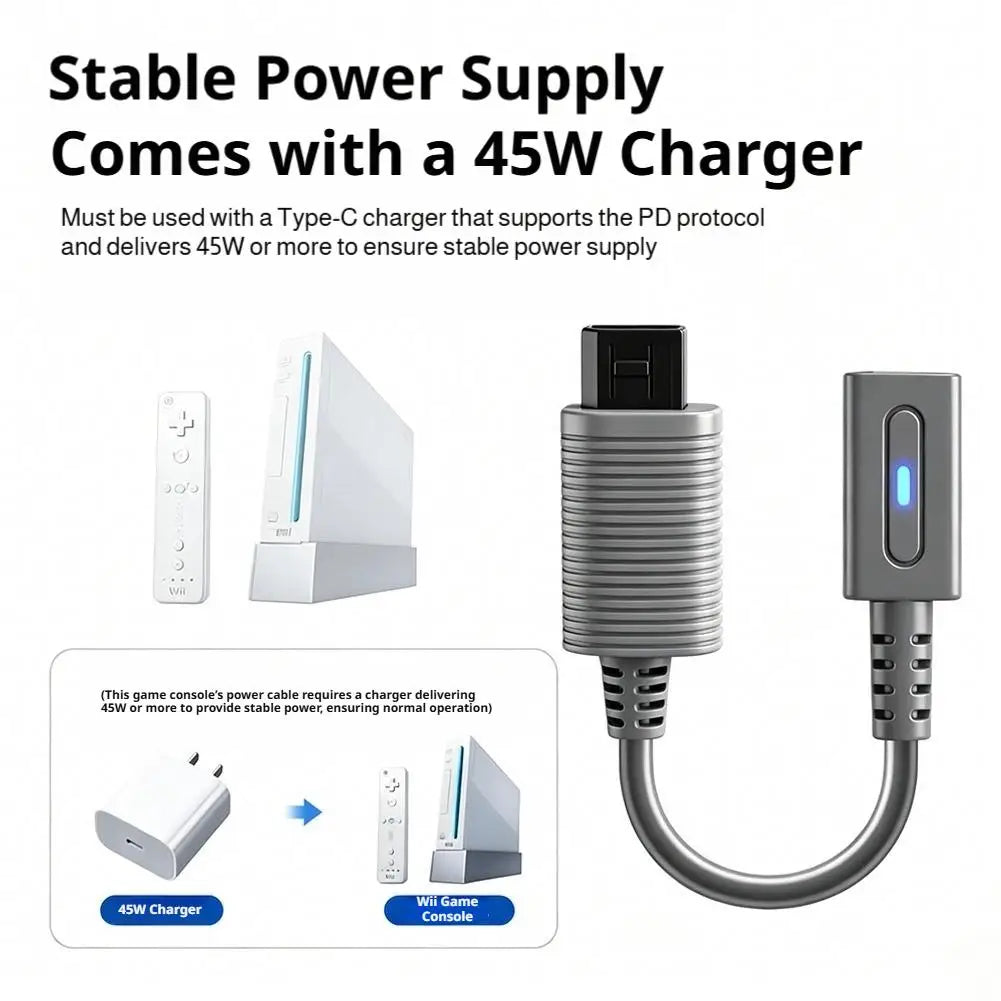 USB-C to Nintendo Wii Power Adapter Cable – 45W PD