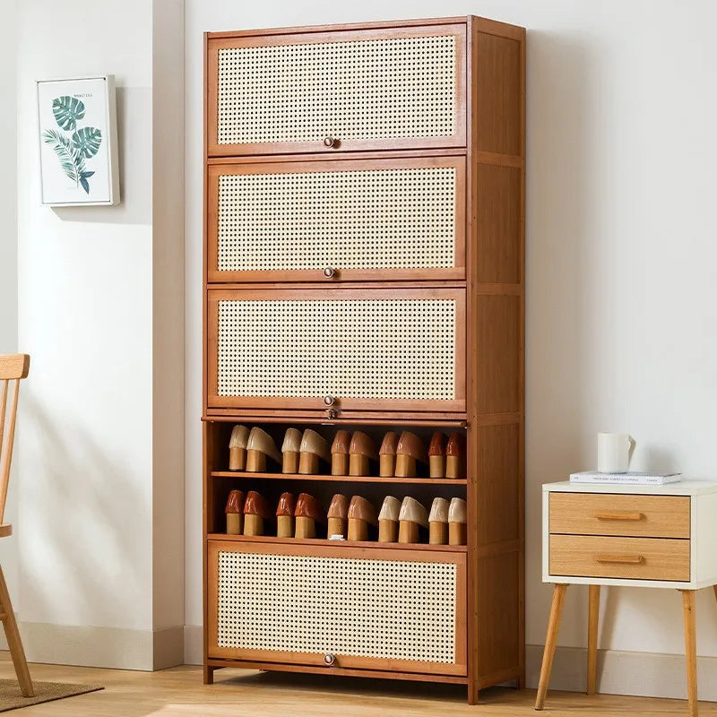 Imitation rattan woven shoe cabinet, simple shoe rack at the door of the home, economical storage, multi-layer dust-proof Oasis Select