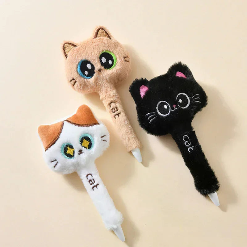 Creative Cute Cat Style Plush Gel Pens 0.5mm Black Quick-drying Click Pen For School Office Writing & Signature Stationery Gifts Oasis Select
