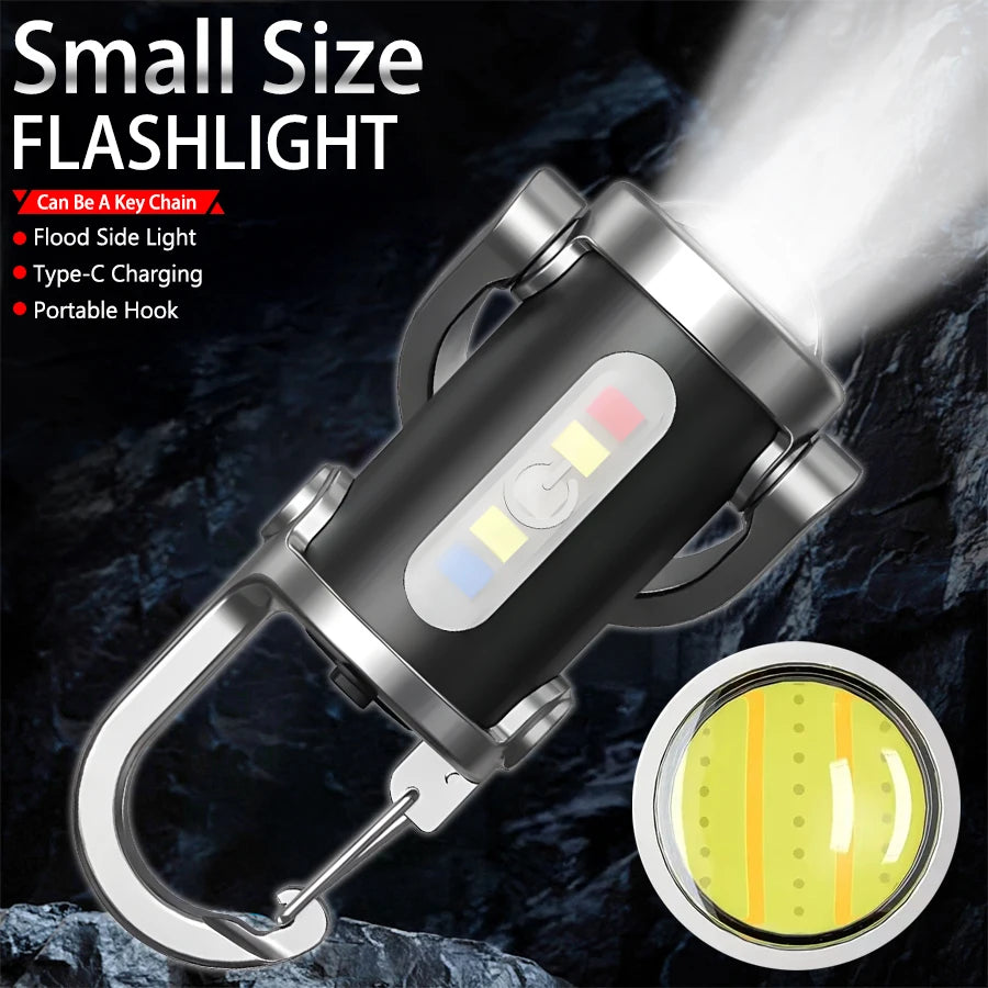 Mini Keychain Flashlight Rechargeable Pocket COB Working Light Outdoor Hook Emergency Warning Light for Camping Walking Hiking Oasis Select