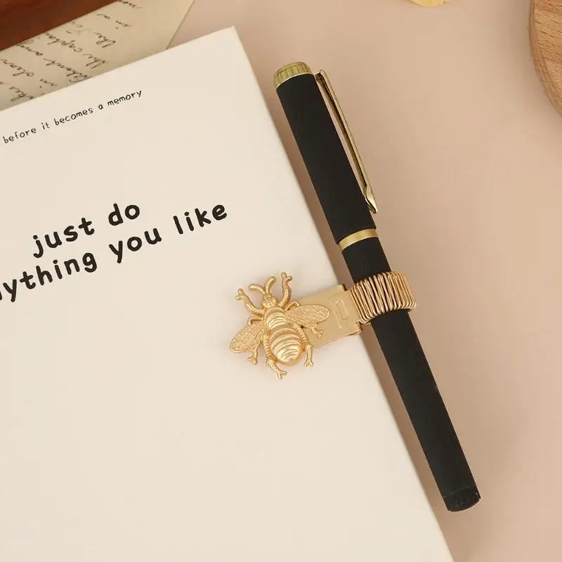 Retro Insect Pattern Metal Pen Clip 1pc Spring Loaded Holder Anti-slip Stationery for School Students Notebook Journal Oasis Select