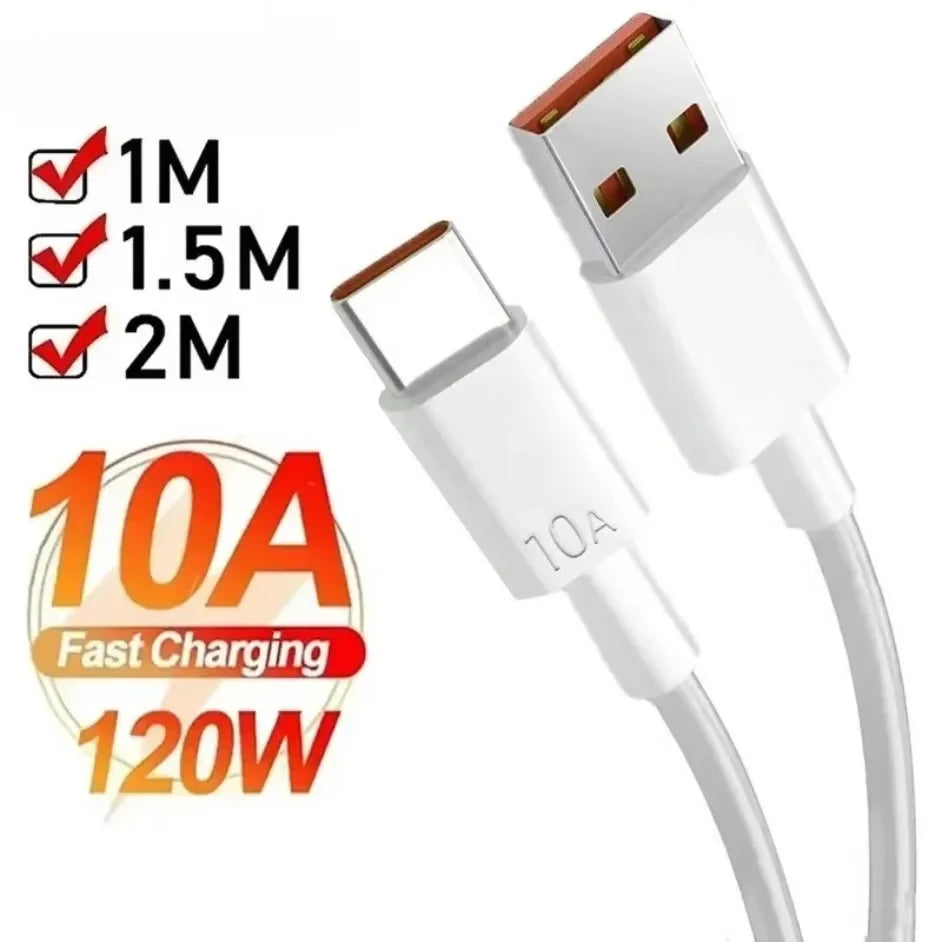Universal USB Type C Cable 10A Super Fast Charging 1M/1.5M/2M Data Sync Cord for Xiaomi Huawei Honor S24 S23 P70 Oasis Select
