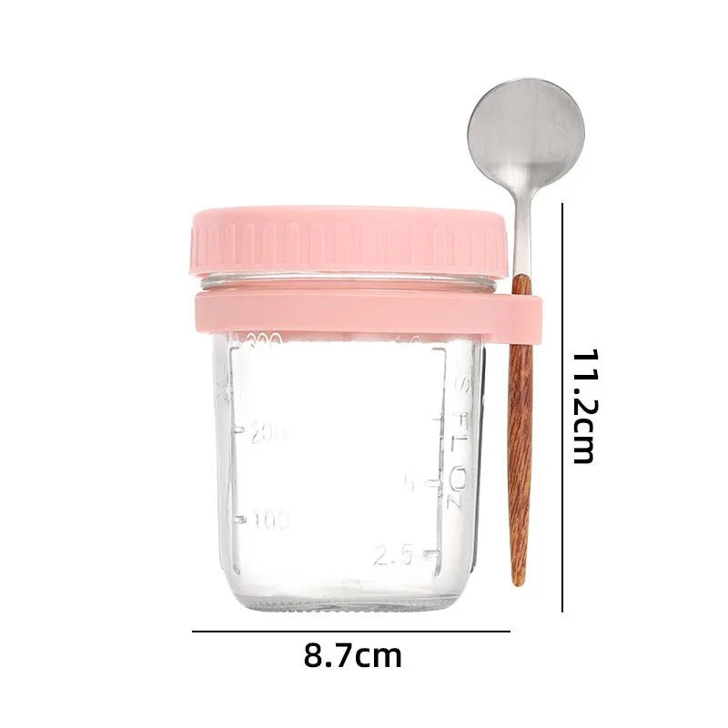 Overnight Oats Container with Lid and Spoon Portable Breakfast Oatmeal Cereal Nut Yogurt Cup 300ML Fruit Salad Food Storage Box Oasis Select Pink 300ML