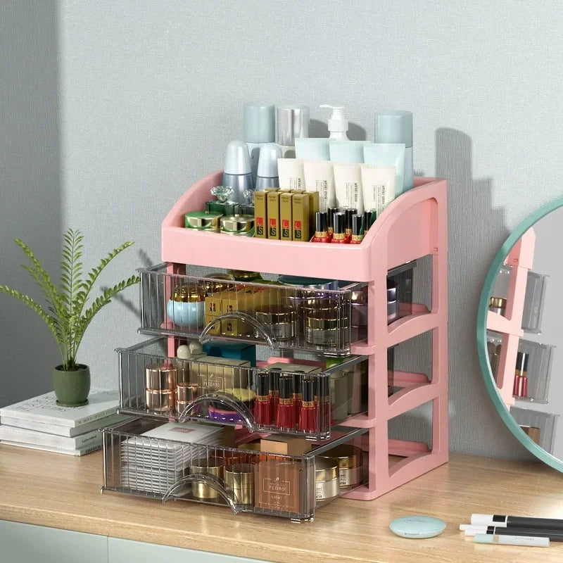 1pc Drawer Makeup Organizer Large Capacity Plastic Makeup Storage Box Lipstick Holder Large Capacity Office Supplies Storage Box Oasis Select 4 layer pink b