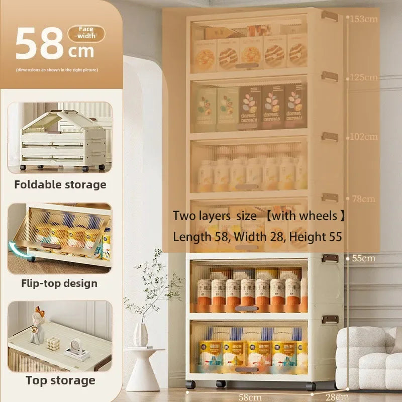 Multi-functional Simple folding storage cabinet Plastic multi-layer bag wardrobe storage box living room storage cabinet Oasis Select 58Cm2layerbrown