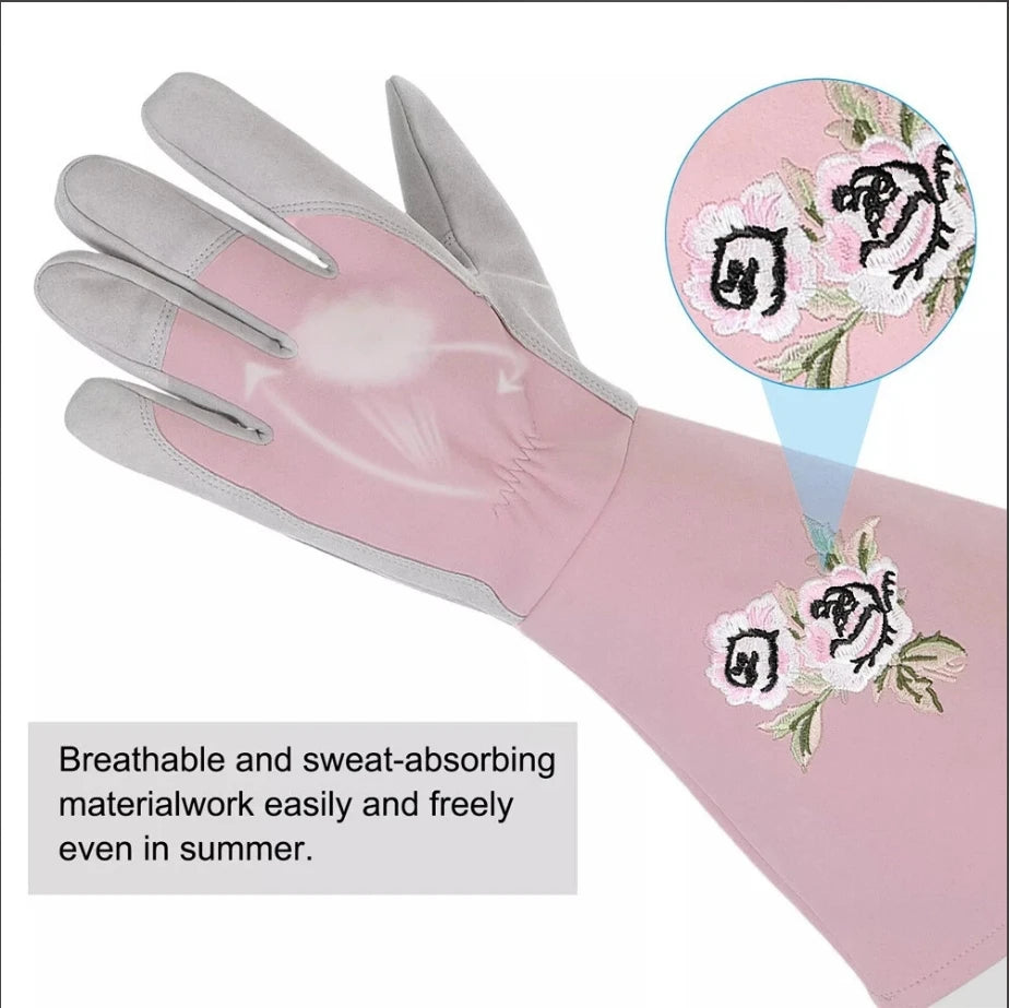 Women Gardening Glove Thorn Proof, Pink Extra Long Oxford Cloth AU Pink Gloves Oasis Select