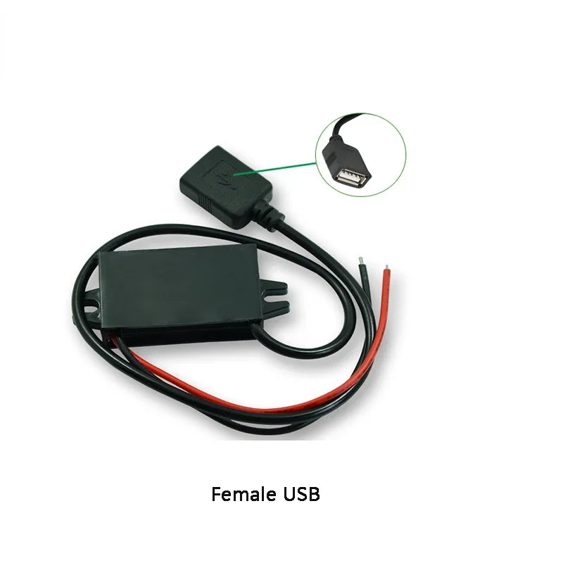 12V24V to 5V 3A Charging Converter DC DC 12V to 5V Step Down Converter with Female/MICRO/TYPE C/MINI USB for Car Motorcycle Oasis Select Single square Female 12V24V 5V3A