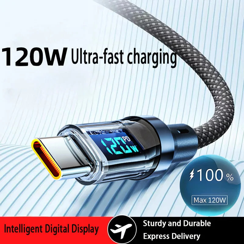 USB to TypeC or TypeC to TypeC Phone Super Fast Charging Cable Data Cord With LED Display, Xiaomi iPhone、Samsung not compatible Oasis Select