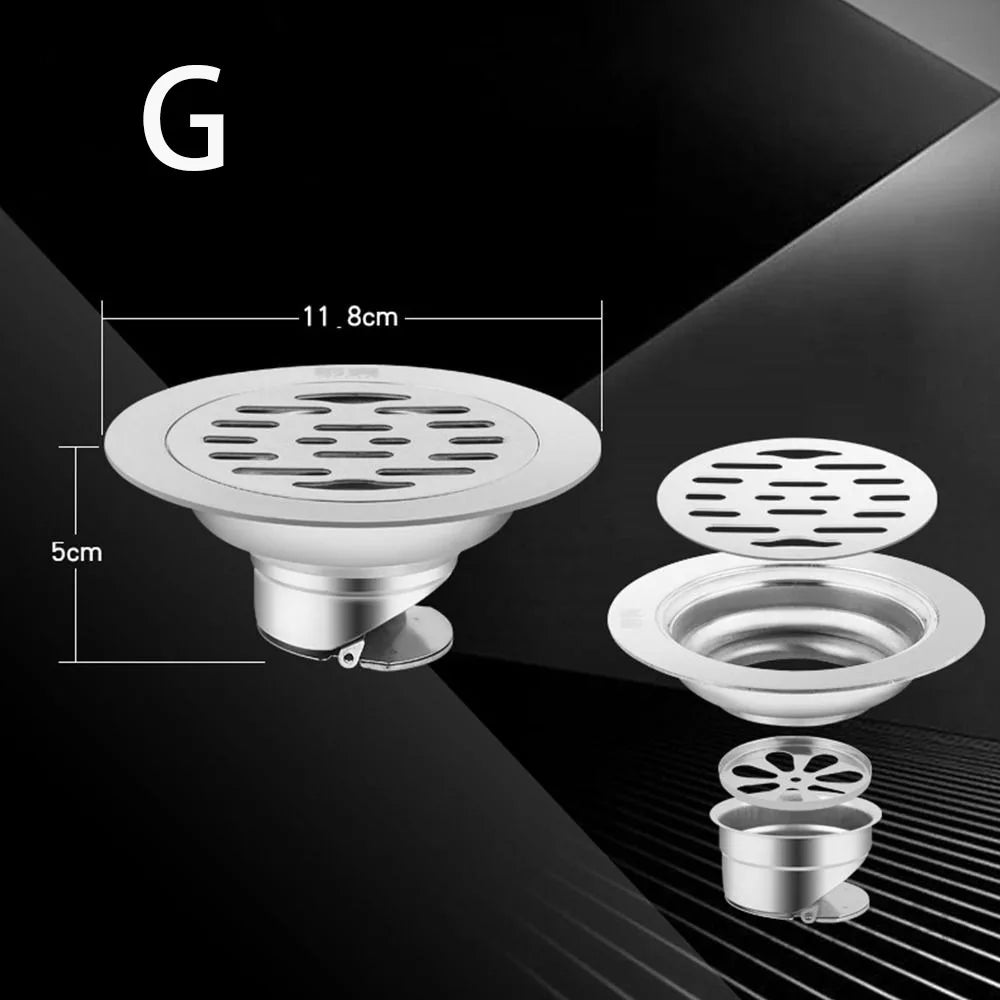 With Grid Grate Cover Shower Floor Drain Stainless Steel Round Dual-purpose Floor Drain Dectable Backflow Preventer Oasis Select 12cm-A