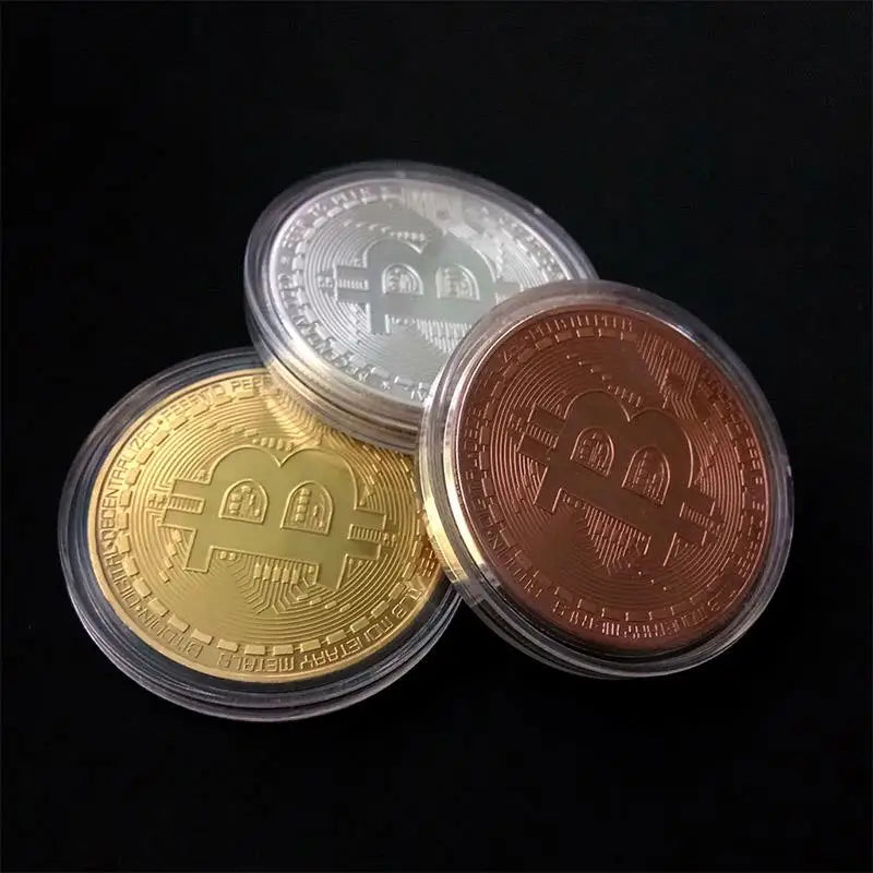 1/2/3/4Pcs Gold Plated Bitcoin Coin Collectible Art Collection Gift Physical commemorative Casascius Bit Metal Antique Imitation Oasis Select Mix-3pcs