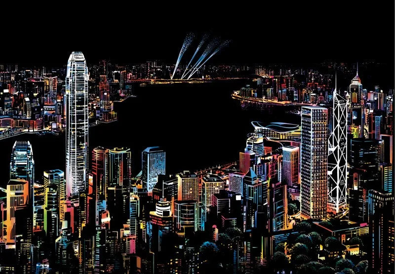Scratch Painting Paper ,City Series Night Scene,Scratch Painting Creative Gift,Scratch board for Adult and Kids,with 4 Tools Oasis Select Victoria Harbour