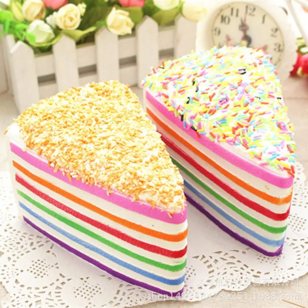 Rainbow Cake Squishy Toy – Slow Rise Stress Relief Squeeze