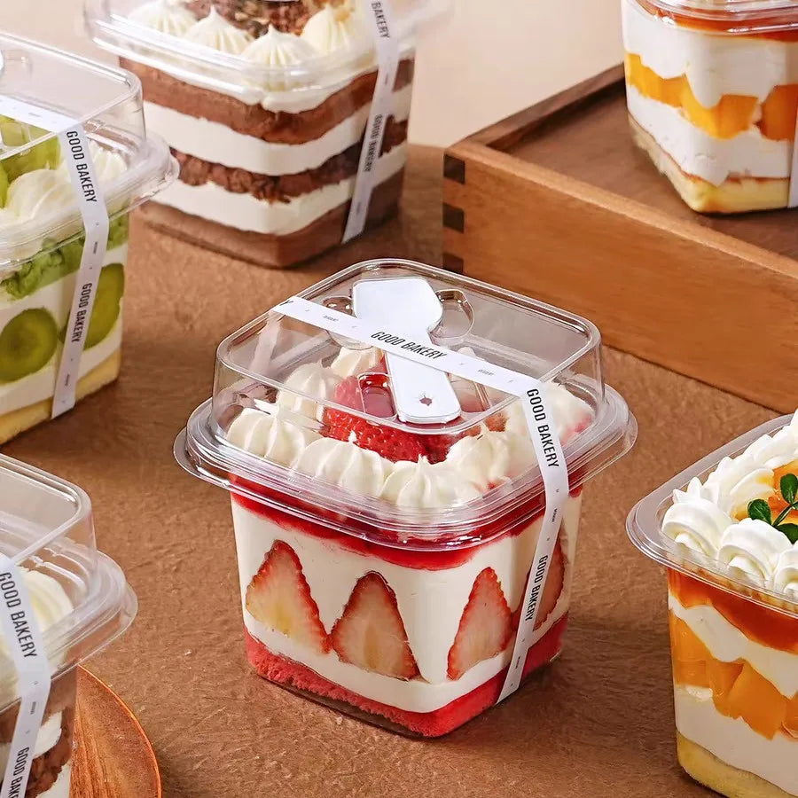 50/100pcs PET Transparent Square Dessert Boxes with LIDS and Spoons, Suitable for Cakes, Mousse, Fruits, Ice Cream, Yogurt, Etc Oasis Select