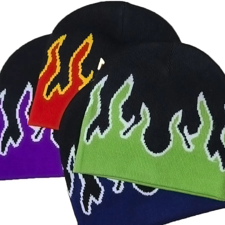 Knitted hat, hip-hop flame jacquard hat, cross-border winter warm and cold hat, brimless pullover hat, trendy and cool Oasis Select