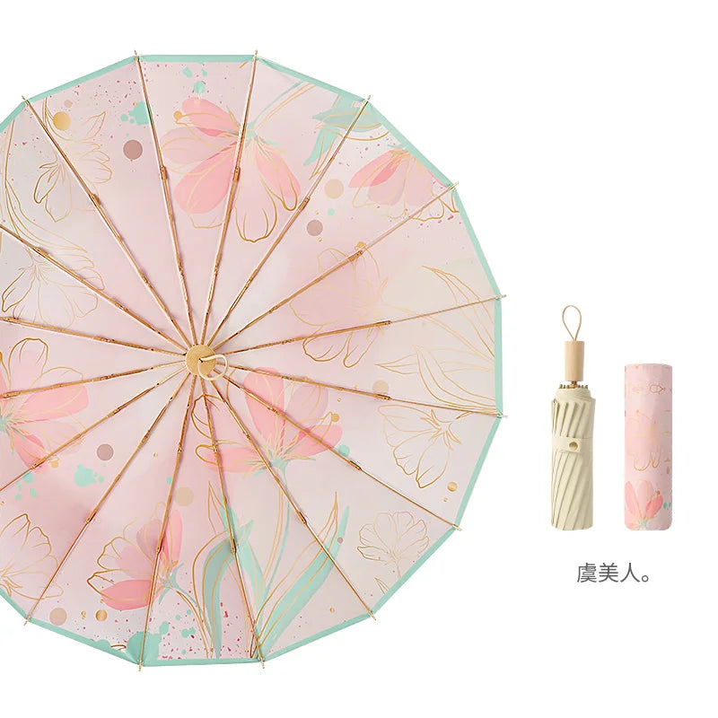 16 Bone Titanium Silver Sun Umbrella Protection UV Sunshine Rain