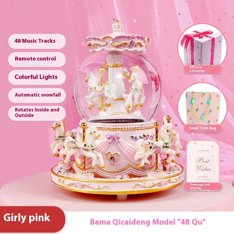 Music Box Carousel Crystal Ball Music Box Children's Birthday Gift for Girls Girlfriends Birthday Gift Music Boxes Oasis Select Pink A 48 music