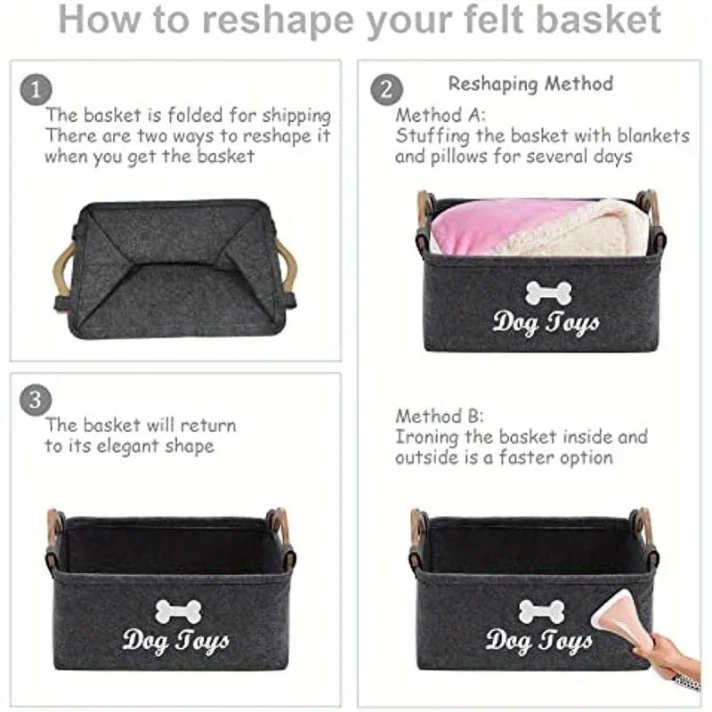 Stylish Felt Pet Toy Storage Basket - Durable Organizer for Cat & Dog Toys, Dirty Clothes, and Cleaning Supplies - Letter Print Oasis Select