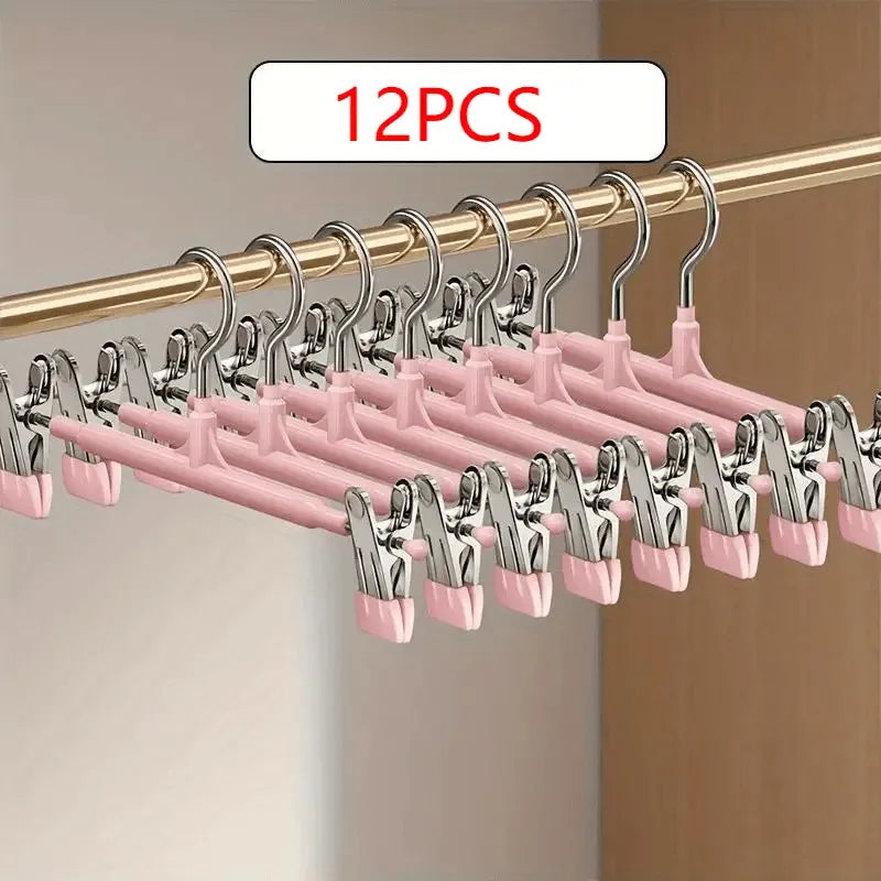 12PCS Adjustable Clip on Hangers, Anti Slip and Space Saving Metal Hangers, Suitable for Pants, Skirts and All Clothing Oasis Select Pink