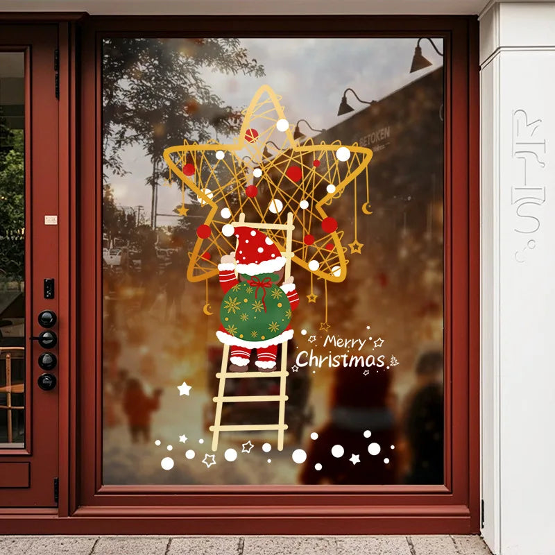 Christmas Golden Star Decorations Electrostatic Glass Door Stickers Window Decorations Ladder Atmosphere Stickers Oasis Select