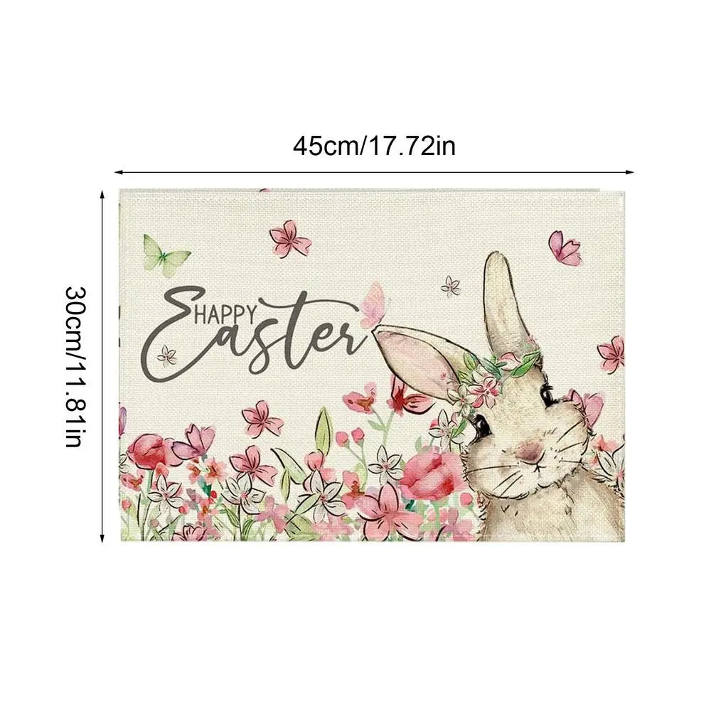 Easter Place Mats Rabbit Print Placemat Spring Flowers Easter Bunny Easter Egg Print Family Holiday Dinner Restaurant Decoration Oasis Select Pink 1PC