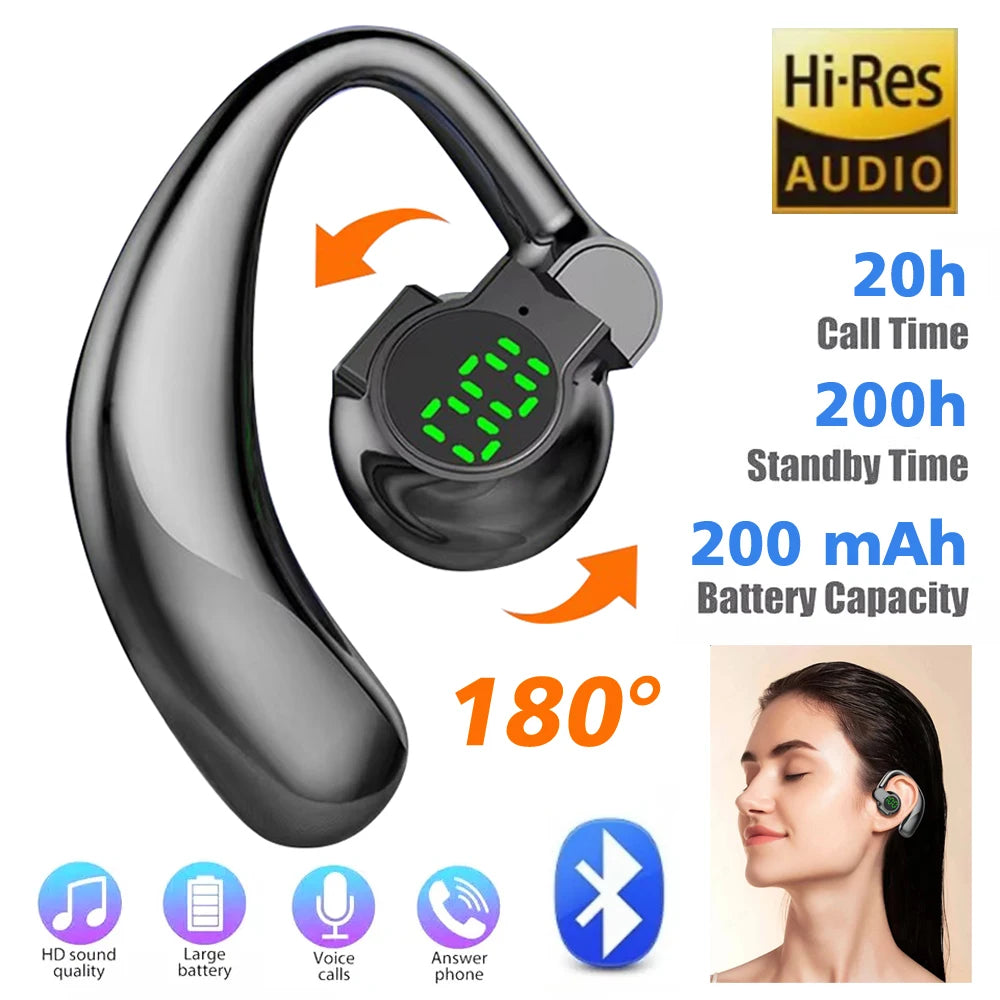 Wireless Headphones Bluetooth 5.4 Ear Hook Earphones with Microphone Handsfree HD Call Noise Cancelling Headset for Driving Oasis Select