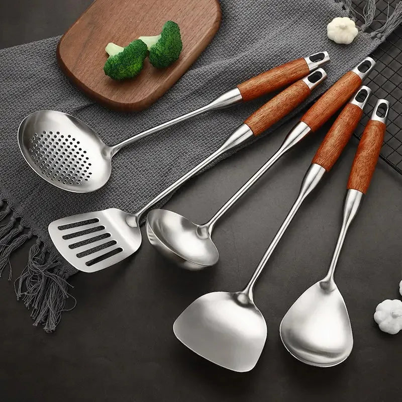 4-Piece Stainless Steel Cooking Utensil Set – Rosewood Handle Cooking Utensil Set Oasis Select