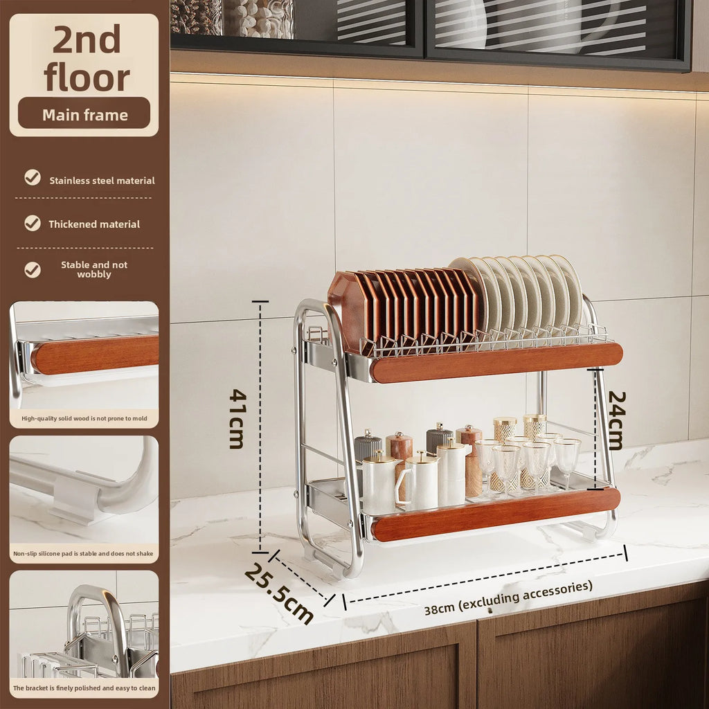 Medieval Stainless Steel Dish Storage Rack Dish Knife Chopsticks Drain Rack Oak Baffle Drying Rack Kitchen Shelf Oasis Select 2 wide edges