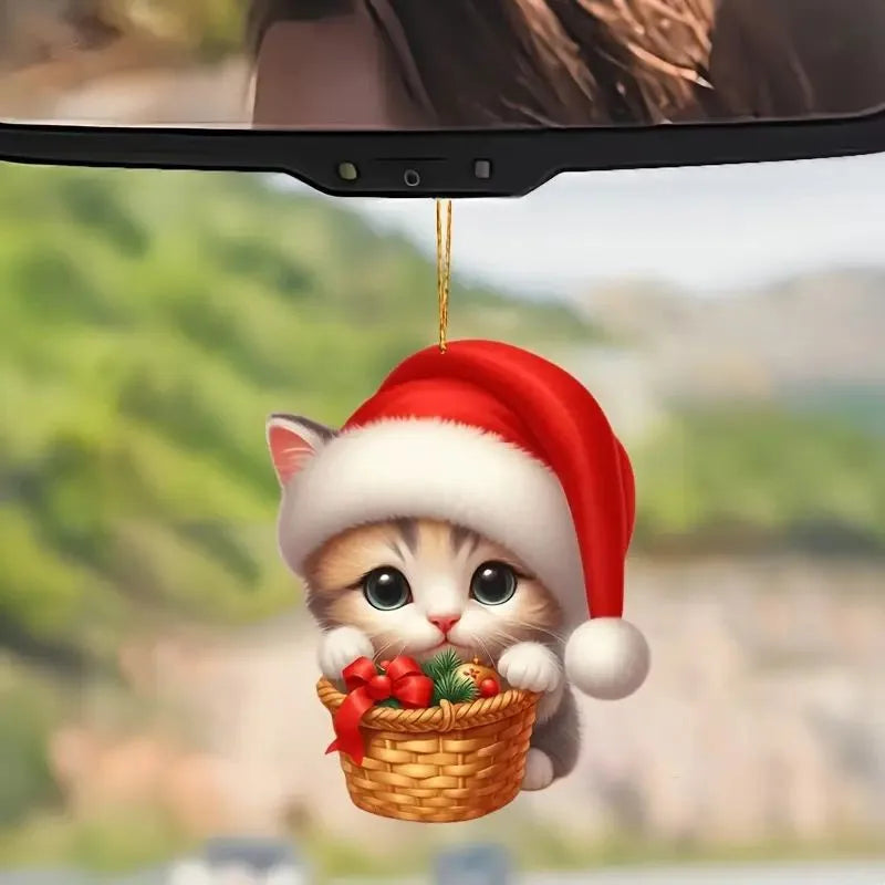 2D Acrylic Cat Christmas Ornament | Funny Xmas Tree Pendant