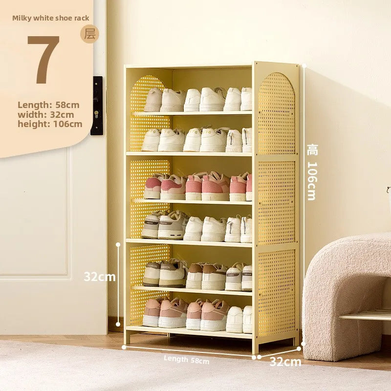 Simple shoe cabinet home door multi-layer baffle shoe rack corridor entrance economical home storage simple shoe cabinet Oasis Select Milk White 7-58
