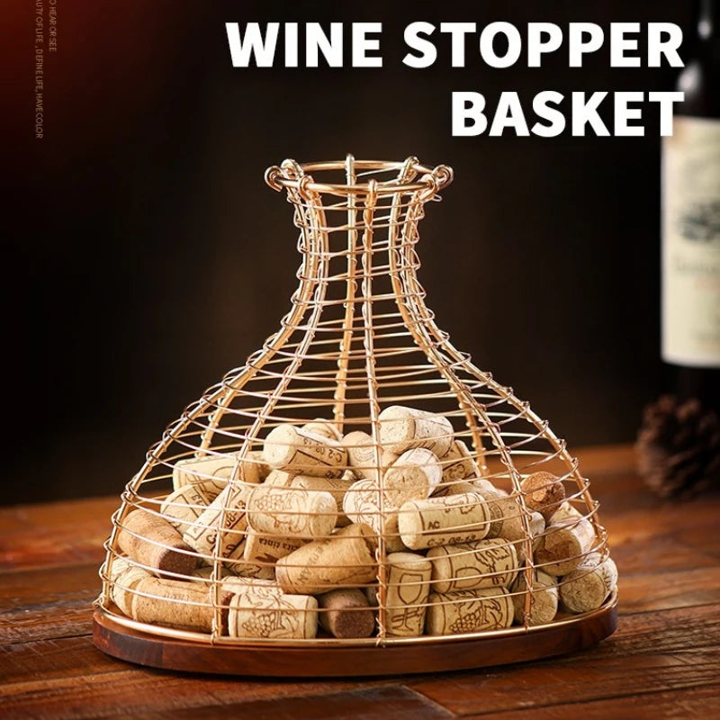 Solid wood red wine plug storage basket Wrought iron European commercial hotel wine oak plug collection basket Oasis Select
