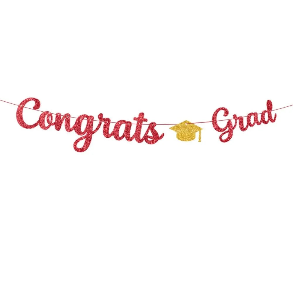 Gold Glitter Graduation Party Banner Garland – Reusable Decor