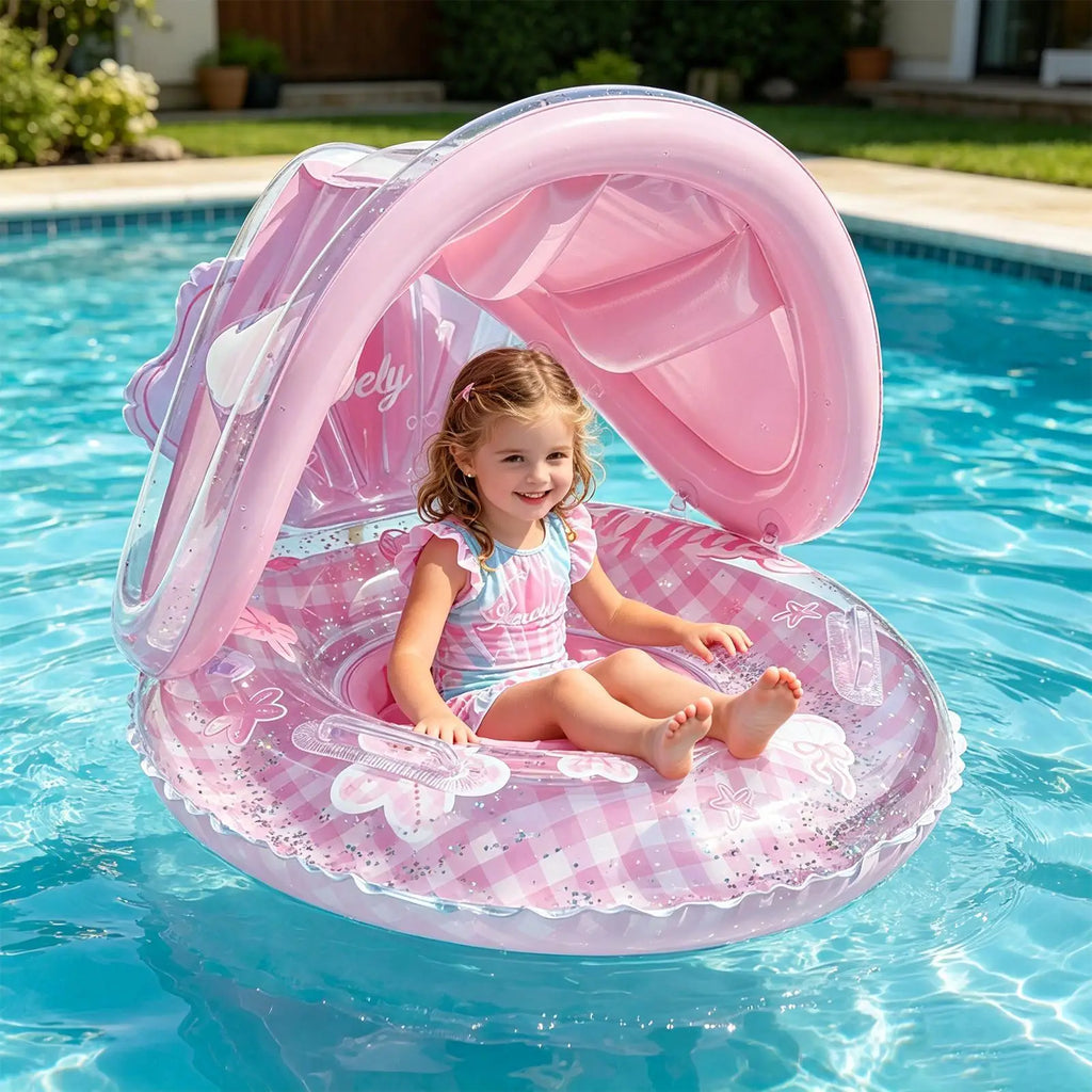 Pool Float with Canopy Kids Pool Float with Backrest Cute Swim Ring for Kids Beach Water Lake Summer Travel Vacation Party Oasis Select